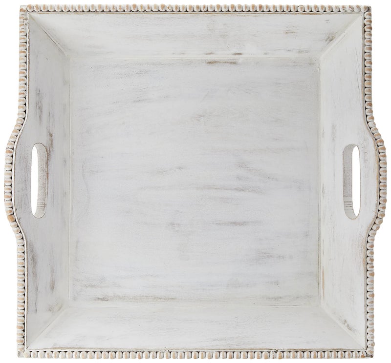 mud pie White Washed Beaded Tray - Image 1